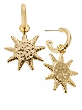Hammered Gold Sunburst Hoop Earrings - Women Jewelry